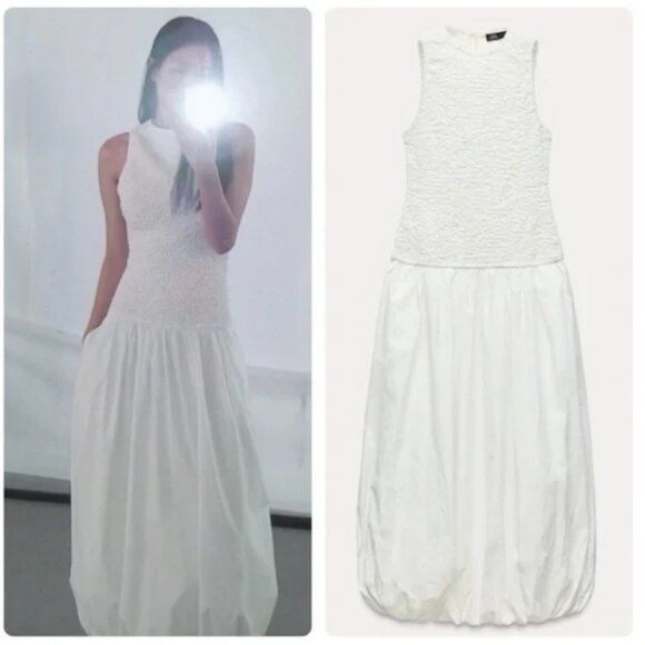 ZARA 100% COTTON POPLIN BALLOON DRESS Size XS New with Tags! - Picture 1 of 9